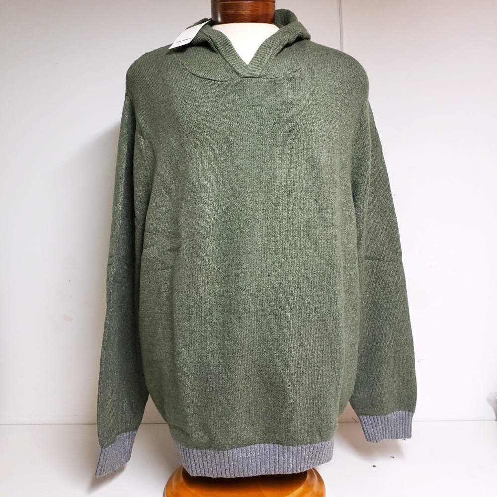NEW! Men's Hooded Solid Pullover Sweater, Olive Green